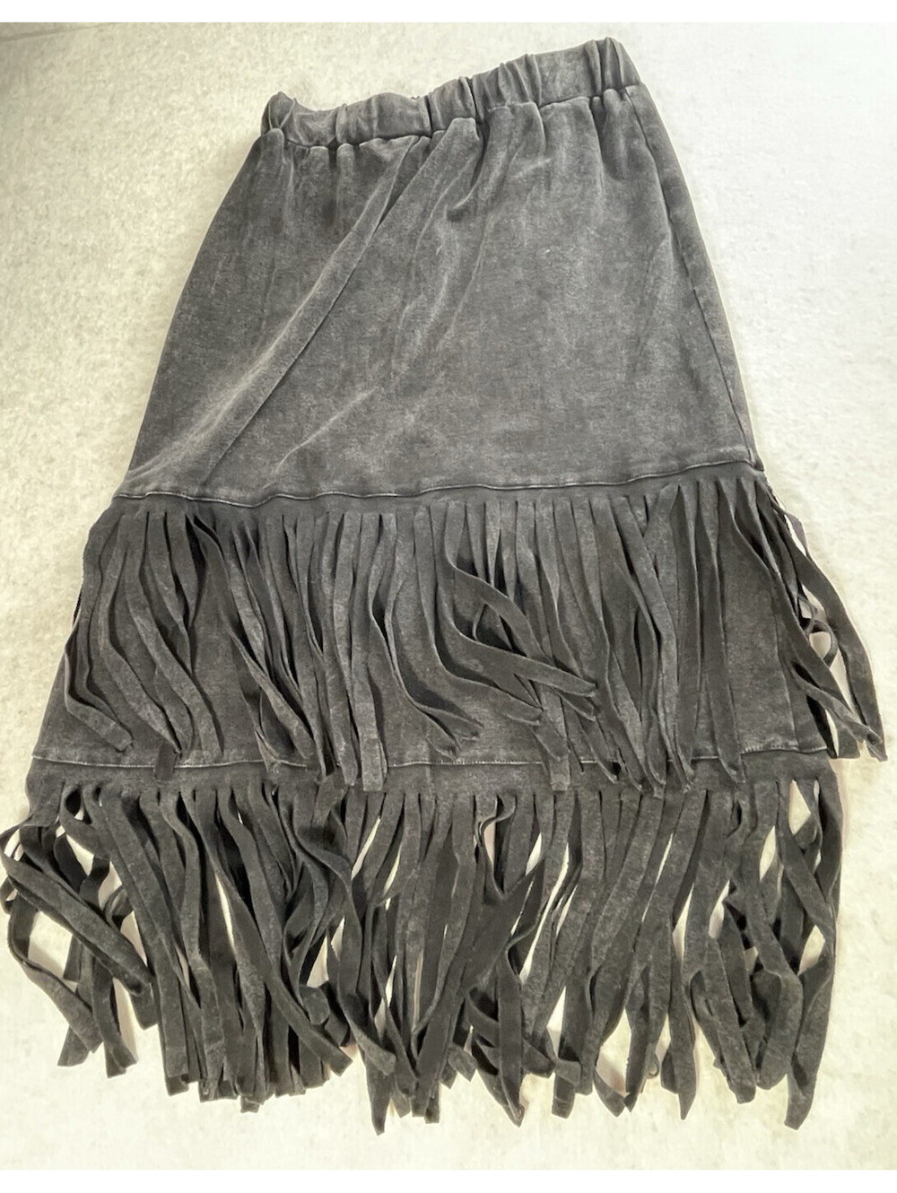 Lucky & Blessed Womens Fringe Tiered Skirt Charcoal Gray Black Cotton M Western